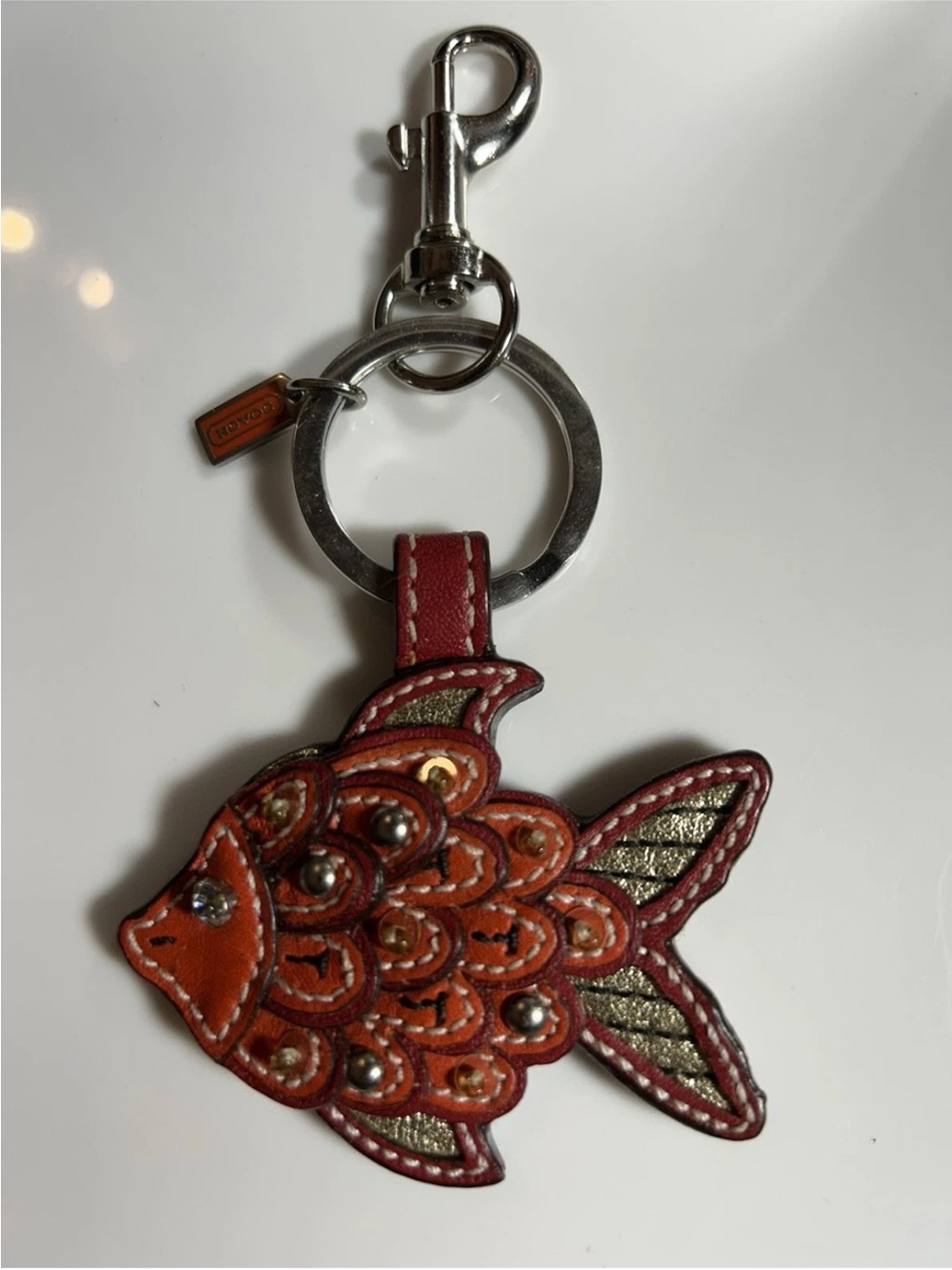 Coach Koi Fish Bag Charm, 2005-Style: (#92714) Red/ Burnt Orange Layered Leather